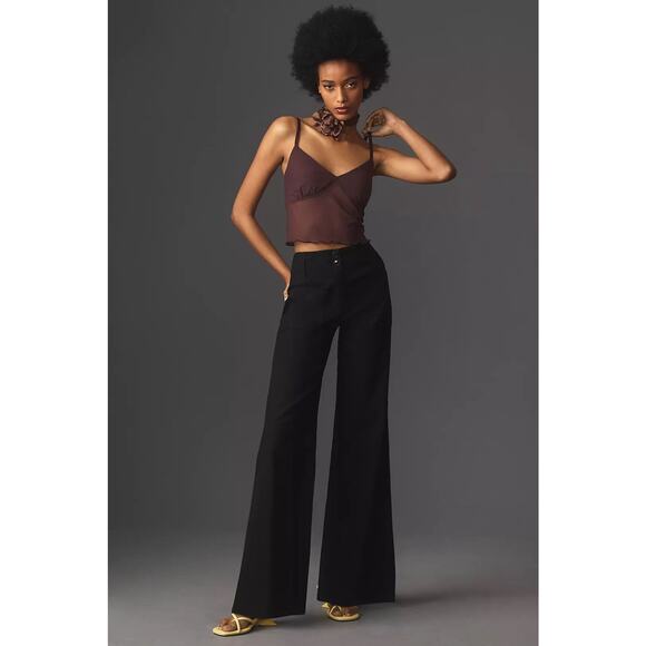 Maeve Anthropologie Junie High Rise Flare Wide Leg Jeans Black Trousers Size 27 - Picture 1 of 12